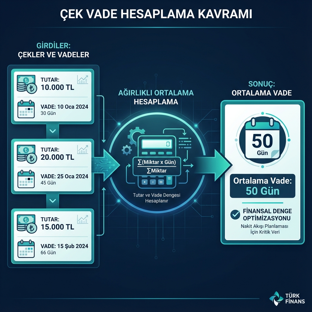 Çek ortalama vade hesaplama formülü infografik - ağırlıklı ortalama hesaplama şeması